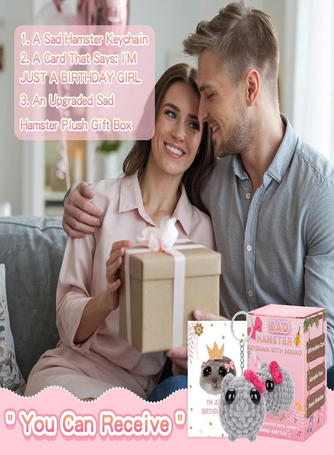Dalycro Tiktok Sad Hamster Meme Bow Keychain with Sound Upgrade Hand-Knitted Sad Hamster Plush with Gift Box & Card for Women Birthday Christmas - Image 4